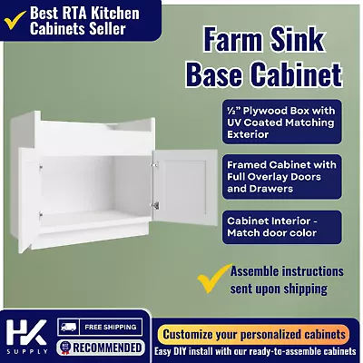 Kitchen Cabinet Aspen White Shaker 36  Farm Sink Base With 2 Doors (ASP-FSB36) • $337.87