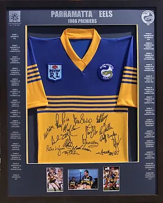 $550 • Buy Blazed In Glory - 1986 Parramatta Eels Premiers - NRL Signed & Framed Jersey