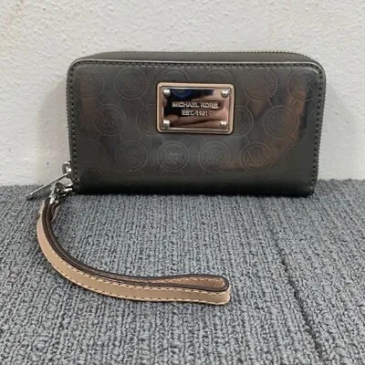 Michael Kors Wallet Nickel Patent Leather Monogram Jet Set Wristlet Phone Case • $32.24