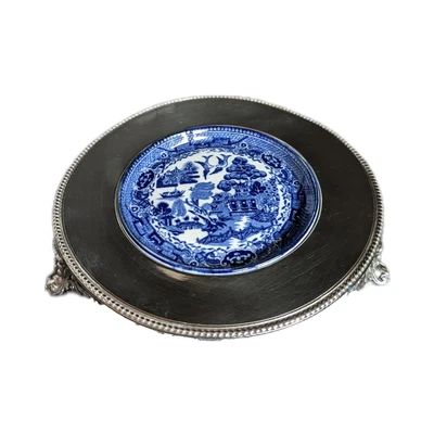 £20 • Buy Silver Plated Willow Butter Dish With Ceramic Insert, Antique Circa 1890-1920