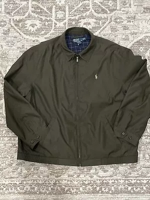 Polo Ralph Lauren Vtg Mens XXLarge Army Green Full Zip Lined Harrington Jacket • $45.95