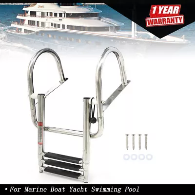 3 Step Boat Pontoon Ladder Stainless Steel Marine Folding Ladder With Handrails • $74.37