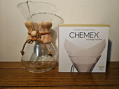 Vintage Style 8.5” Tall Chemex Pour Over Drip Glass Coffee Maker Carafe MCM • $39.99