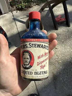 Vintage - Mrs. Stewart's Liquid Bluing - Embossed Glass Bottle 2/3 Filled - 1963 • $18