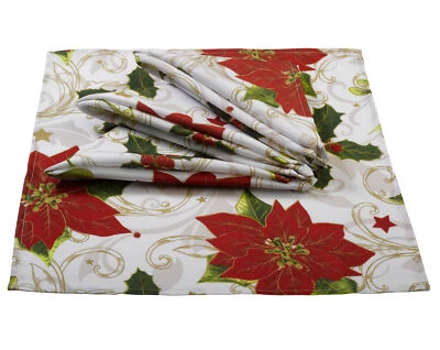 £10.50 • Buy Holly & Poinsettia 4 Pack Christmas Table Napkins Reusable Cloth Xmas Serviettes