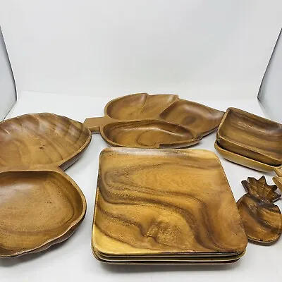 Vintage Wood Dishes Bowl Serving Dishes Set Of 10 Piece Monkey Pod • $100