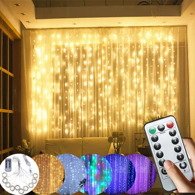 300 LED Curtain Fairy Lights String Indoor Outdoor Backdrop Wedding Xmas Party • £11.99