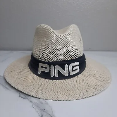 Vintage Ping Straw Hat Made In USA White/Black Golf By Karsten Size Medium • $39.99