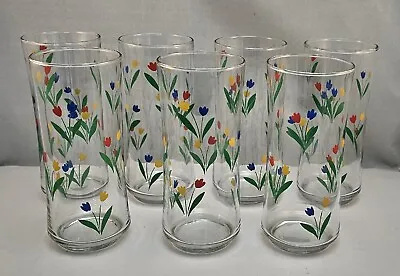Vintage Set Of 7 Libbey Jubilee Tulips Beverage Glasses 6 1/2” Tall 16oz HTF • $55.95