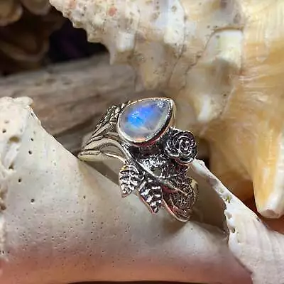 Sterling Silver Irish Rose Ring Statement Boho Wiccan Ladies Moonstone 925 • $39.99