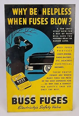 Mid-20thc Vintage Buss Fuses Auto Litho'd Tin Store Display Sign A13 • $199.95