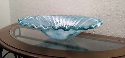 Murano Hand Blown Glass  Heavy Blue Swirl 16” X 4  Decorative Centerpiece Bowl  • $100