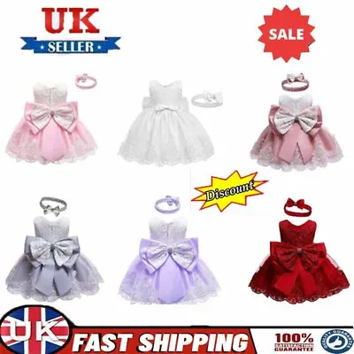 Kids Princess Dresses Flower Girl Bowknot Tutu Dress Wedding Christening Party • £12.79