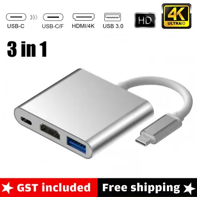 $10.70 • Buy Type C To USB-C HDMI USB 3.0 Adapter Converter Cable 3 In 1 Hub For MacBook Air