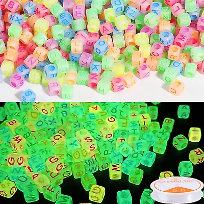 1500Pcs Glow In The Dark Letter Beads 4X7Mm Alphabet Acrylic Luminious Square Le • $14.99