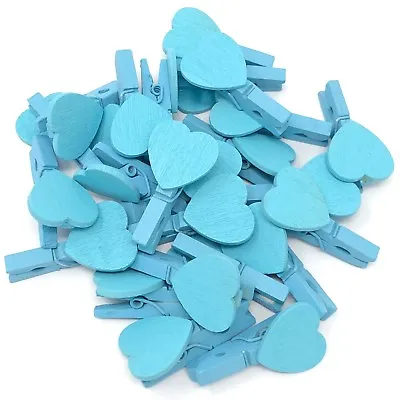 30mm Blue Mini Clothes Pegs With 18mm Blue Hearts Craft For ShabbyChic Wedding • £3.29