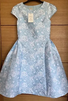 BNWT Girls Monsoon Jacquard Floral Print Blue Party Dress Age 12-13 RRP £70 • £28.99