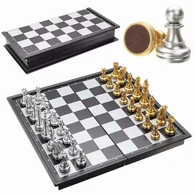 Large Chess Board Set Folding Gold Silver Magnetic Chessboard Game Xmas Gift UK • £14.99