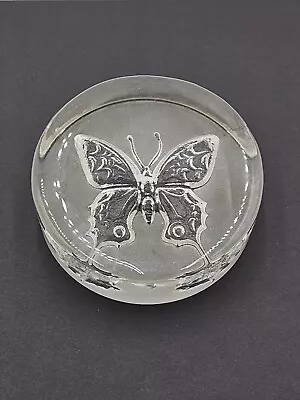 Vintage Crystal Butterfly Paperweight Round Reversed 3.75  European  • $17