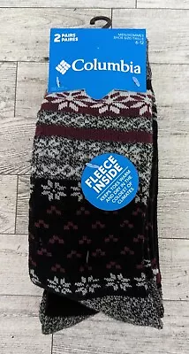 Columbia Mens Size 6-12 Fair Isle Black Print Fleece Lined Crew Socks 2 Pair • $15.99