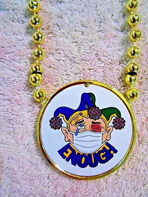 Battered Mask Wearing Mg Jester Says  Enough Masking  Mardi Gras Bead (b826) • $4