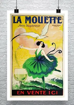 La Mouette 1920 Vintage French Liquor Poster Canvas Giclee Print 24x34 In. • $57.72