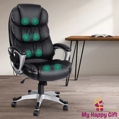 Artiss 8 Point Heated Massage Office Chair Vibration Executive Computer Black • $158.83
