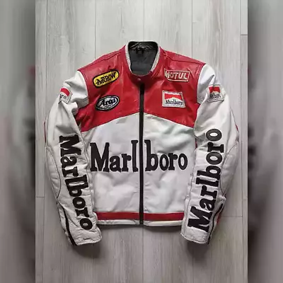 Mens Vintage Racing Marlboro Leather Jacket Rare Motorcycle Biker Leather Jacket • $144.95