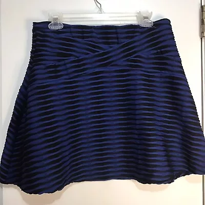 Eci New York Women's Size L Black & Blue Striped Textured Flared Stretch Skirt • $14