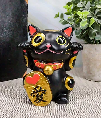 Black Maneki Neko Cat Collector Figurine Japanese Lucky Cat Charm Mao Mao Kitten • $19.99