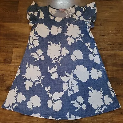 Country Western Dress Blue White Floral Print Cowgirl Large Flowers • £23.75