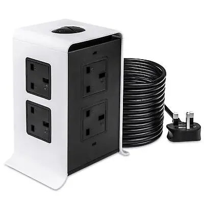 £19.99 • Buy 5M Tower Extension Lead Multi Socket 8 Way Plug USB Extension Surge Protection