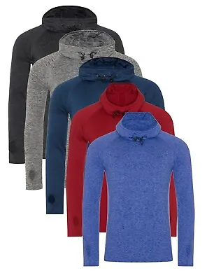 Mens BLUE RED BLACK Or GREY Raglan Long Sleeve Cool Cowl Neck Hooded Top • £28.50