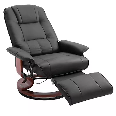 Faux Leather Adjustable Traditional Manual Swivel Recliner Chair Ottoman Black • $207.99