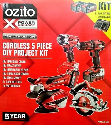 5 Piece Ozito 18V Cordless Combo Kit Drill Impact Driver Circ Saw Sander Grinder • $799