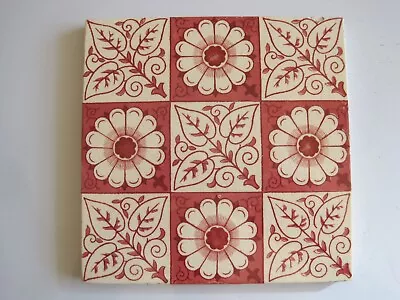 Antique Victorian 6  Minton Hollins Burgundy William Morris Style Aesthetic Tile • £30