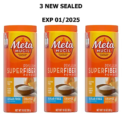 Metamucil Super Fiber Powder Sugar-Free Orange (10 Oz) EXP 1/25 - 3 NEW SEALED • $37.99