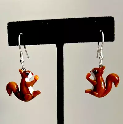 Murano Glass Handcrafted Unique Jewelry Squirrel Earrings & 925 Sterling Silver • $24.90