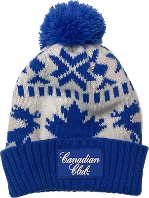 Canadian Club Whiskey Beanie Ribbed Knit Winter Hat Pom Pom One Size Blue White • $18.99