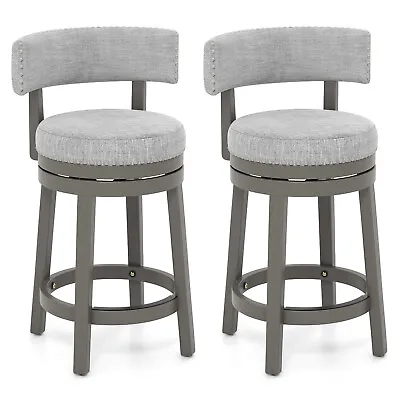 2PCS Upholstered Swivel Bar Stools Wooden Counter Height Kitchen Chairs Grey • $229.99