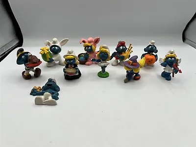 Vintage Lot Of 10 Smurfs Schleich Figures + Maganet  • $15.16