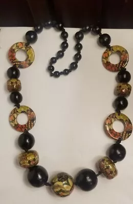 Vintage Metropolitan Museum Of Art Mma Ph Wood Floral Bead Beaded Necklace Sgnd • $44.99