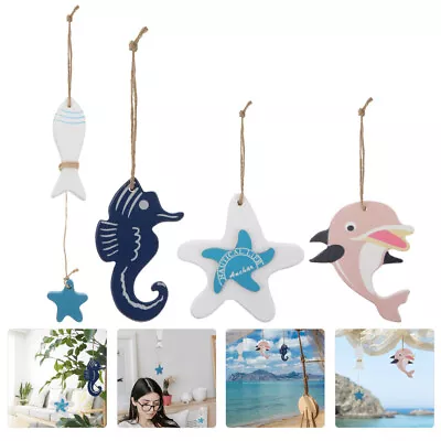 4 Pcs Wood Decor Wooden Small Fish Pendant Hanging For Bedroom • £11.58