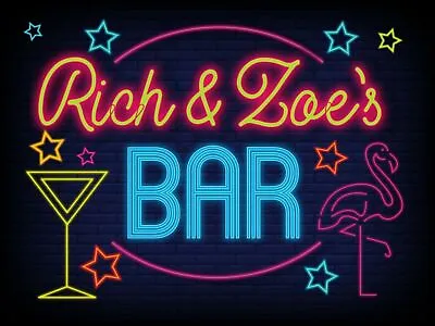 £20.99 • Buy Personalised Bar Sign METAL Plaque Eighties Neon Cocktail Style Pub 80s