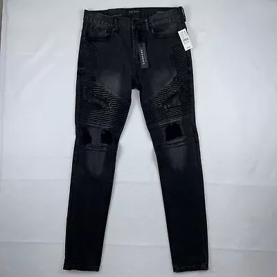 Pacsun Jeans Men's  30x30* Black Stacked Skinny Moto Distressed Comfort Stretch • $29.99