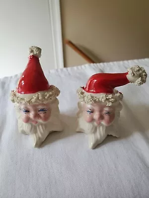 VTG 1950’s Christmas Salt And Pepper Shakers Santa Heads Spaghetti Trim • $35.99