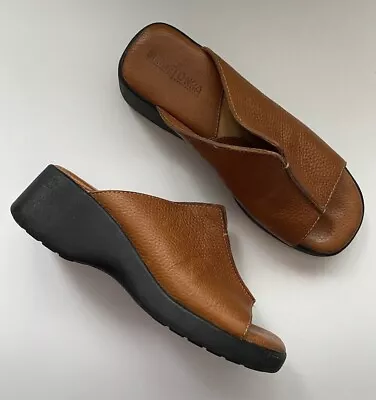 Minnetonka Leather Open Toe Wedge Slide Sandals Brown Women's Size 9 US • $24.49