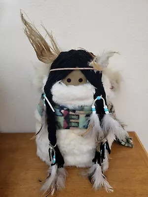 Vintage APACHE Doll Clay Necklace Real Fur (Rabbit?) Beads Feathers Yarn Burlap • $49.99
