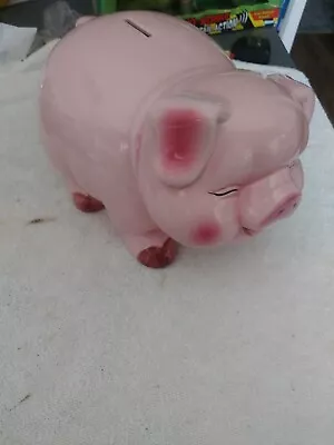 Large Vintage Mid Century Pottery Blush Pink Fat Belly Curly Tail Pig Piggy Bank • $19.56