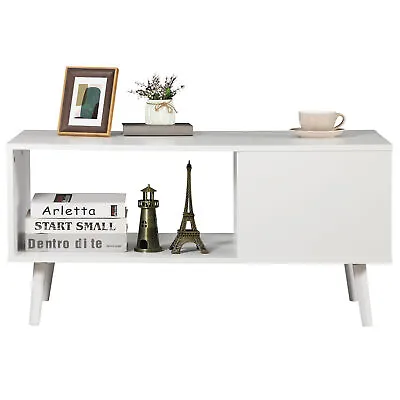 Coffee Table End Storage Stand Living Room With Open Storage Shelf White • $54.58